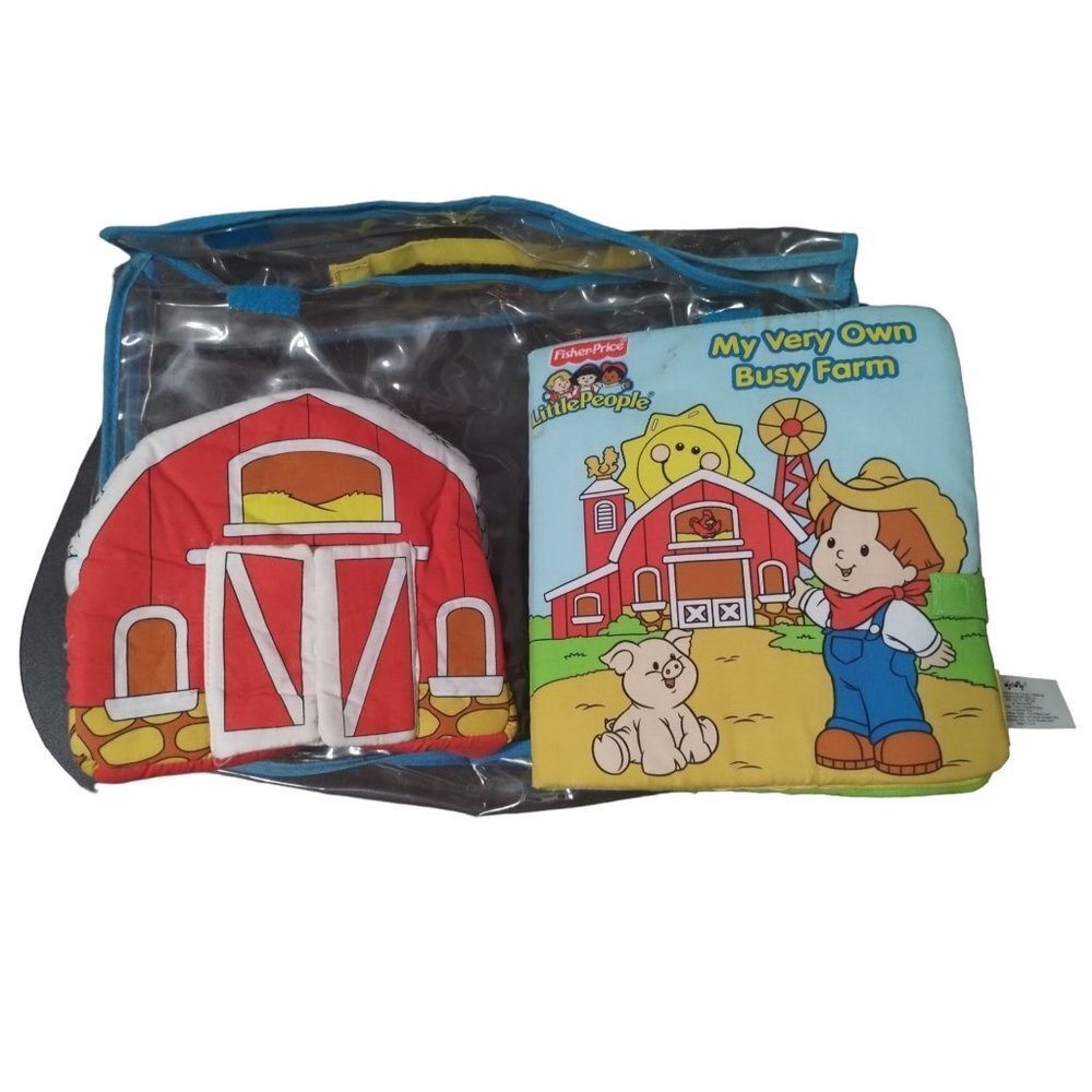 2005 Fisher Price Little People Set Story Book and Farm Animals with Barn Carryi